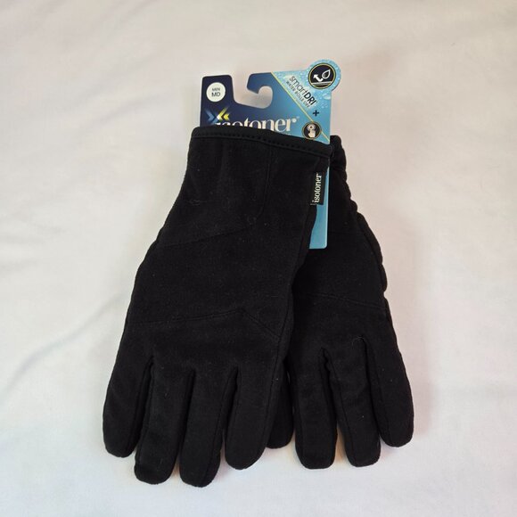 ISOTONER Men Fleece Touchscreen Glove, Water-Repellent Sherpa Lining Sz: M Black - Picture 3 of 6